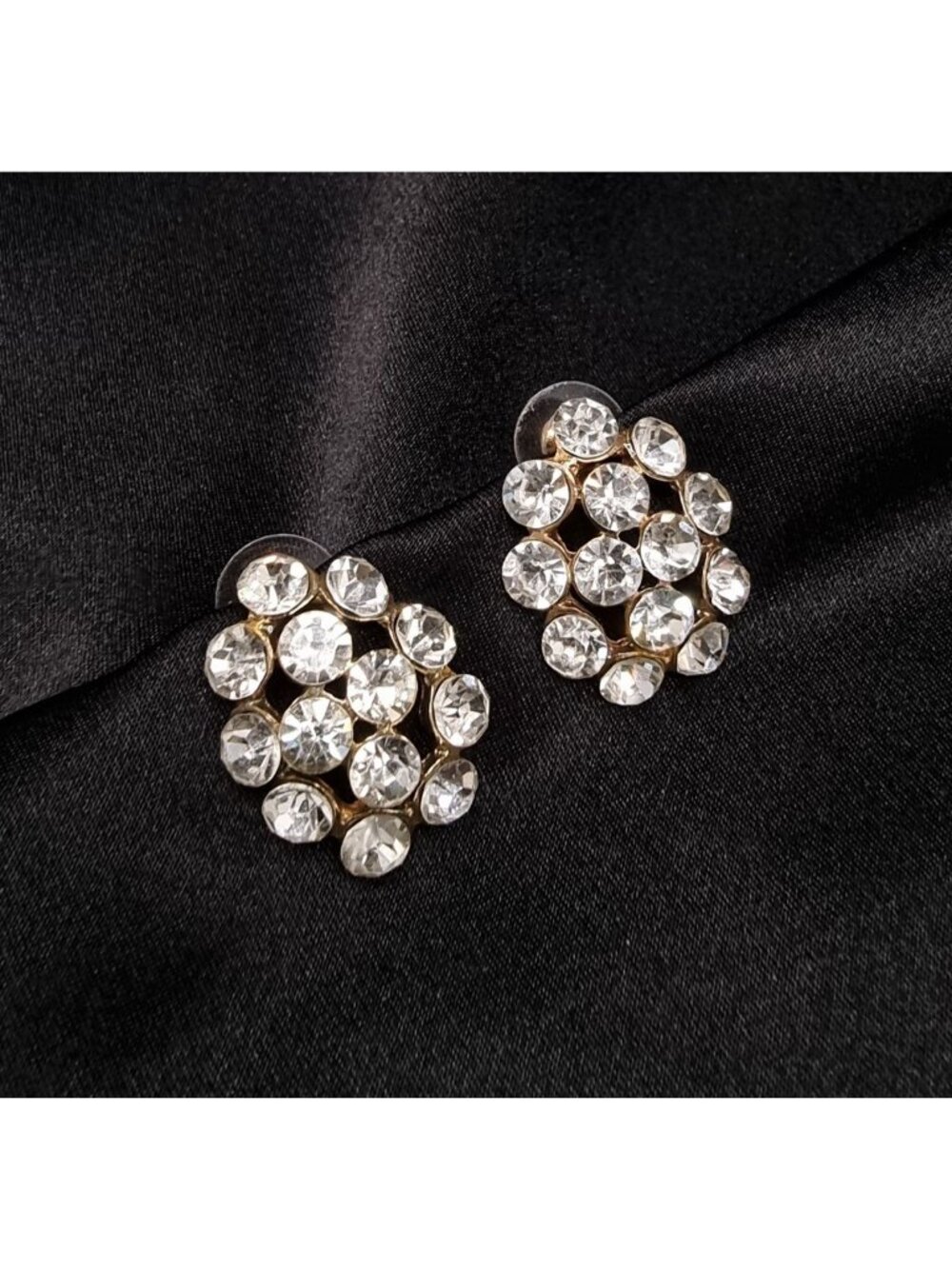 Vintage Late 20th Century Rhinestone Cluster Clip-On Earrings
